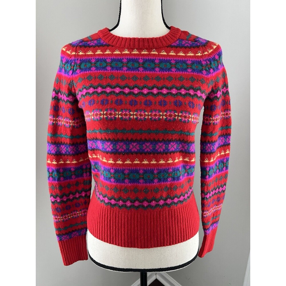 J. Crew Vintage Red Fair Isle Wool Sweater 2016 Size XS EUC